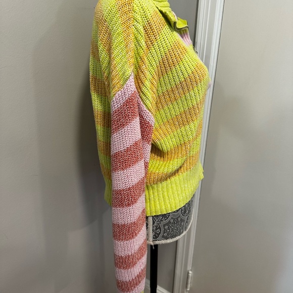 Sincerely Jules Collared Quarter Zip Sweater Neon Striped Cropped Color Block XL - Picture 10 of 11